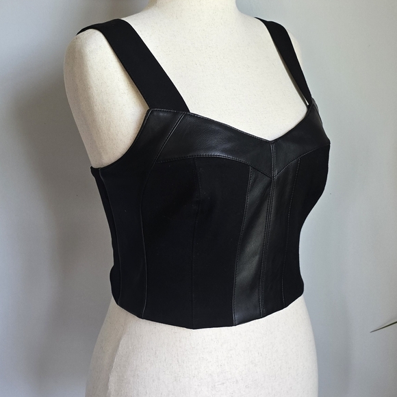 CAbi, New, Jet Black Bralette Faux Leather Ponte Knit Stretch Top Size Medium - Picture 7 of 12